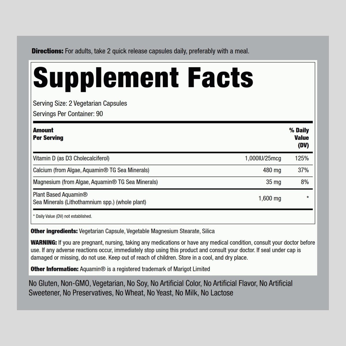 Piping Rock Rotalgen-Vegetarisches Calcium mit Vitamin D3 1000 IE | 180 Kapseln | Pflanzliche Mineralien | Non-GMO, Glutenfrei