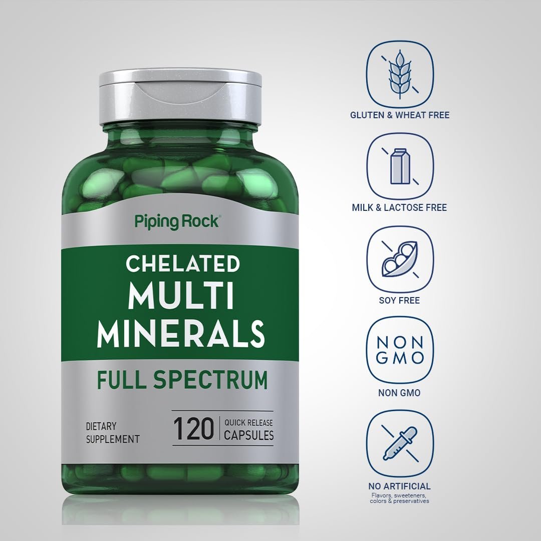 Piping Rock Mega Multi Mineral Chelat-Komplex | 120 Kapseln | Für Männer und Frauen | Eisenfrei | Non-GMO, Glutenfrei