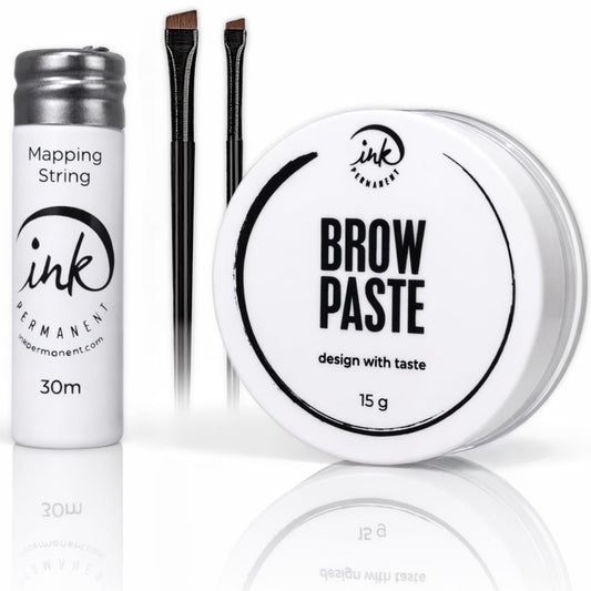 Brow Mapping Kit mit weißer Brauenpaste [Große 15g Flasche], weißem Brauen-Mapping-Faden [30 m] und 2 Augenbrauenpinseln für Microblading-Zubehör, PMU-Zubehör und Brauenpinsel Microblading-Kit
