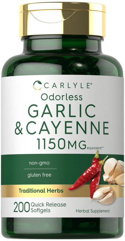 Carlyle Geruchsloser Knoblauch und Cayennepfeffer | 200 Softgels | Non-GMO, Glutenfrei