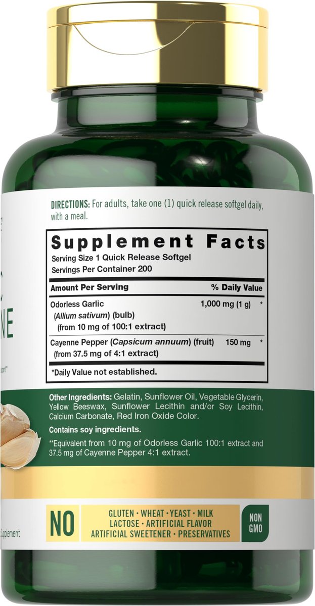 Carlyle Geruchsloser Knoblauch und Cayennepfeffer | 200 Softgels | Non-GMO, Glutenfrei