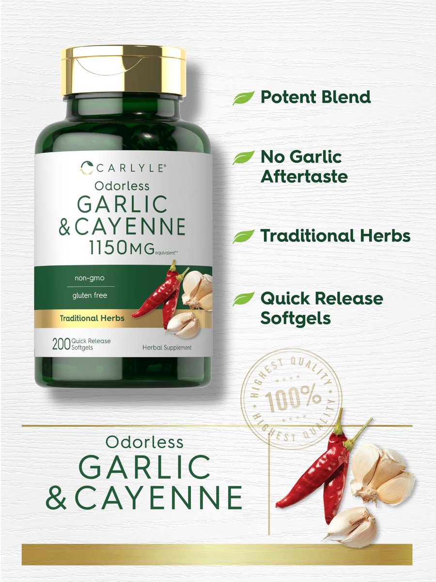 Carlyle Geruchsloser Knoblauch und Cayennepfeffer | 200 Softgels | Non-GMO, Glutenfrei
