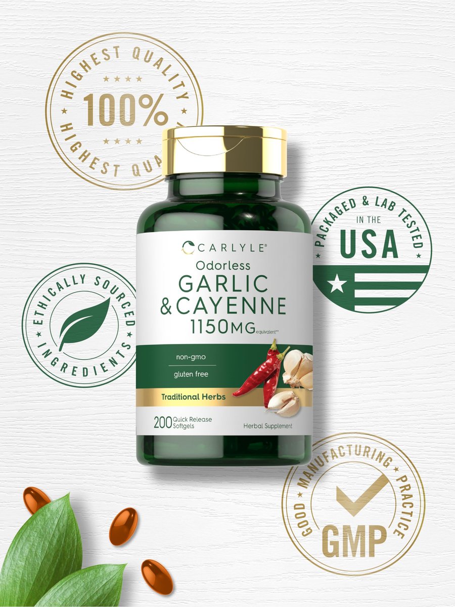 Carlyle Geruchsloser Knoblauch und Cayennepfeffer | 200 Softgels | Non-GMO, Glutenfrei