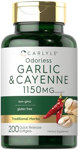 Carlyle Geruchsloser Knoblauch und Cayennepfeffer | 200 Softgels | Non-GMO, Glutenfrei