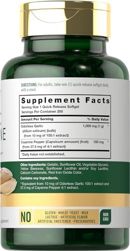 Carlyle Geruchsloser Knoblauch und Cayennepfeffer | 200 Softgels | Non-GMO, Glutenfrei