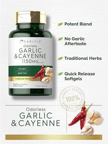 Carlyle Geruchsloser Knoblauch und Cayennepfeffer | 200 Softgels | Non-GMO, Glutenfrei
