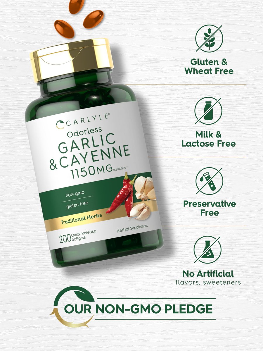 Carlyle Geruchsloser Knoblauch und Cayennepfeffer | 200 Softgels | Non-GMO, Glutenfrei