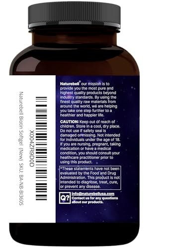 NatureBell Biotin 10000mcg + Hyaluronsäure 25mg | 360 Kokosöl-Softgel-Kapseln, Premium Biotin-Ergänzung für Haut, Haare und Nägel*