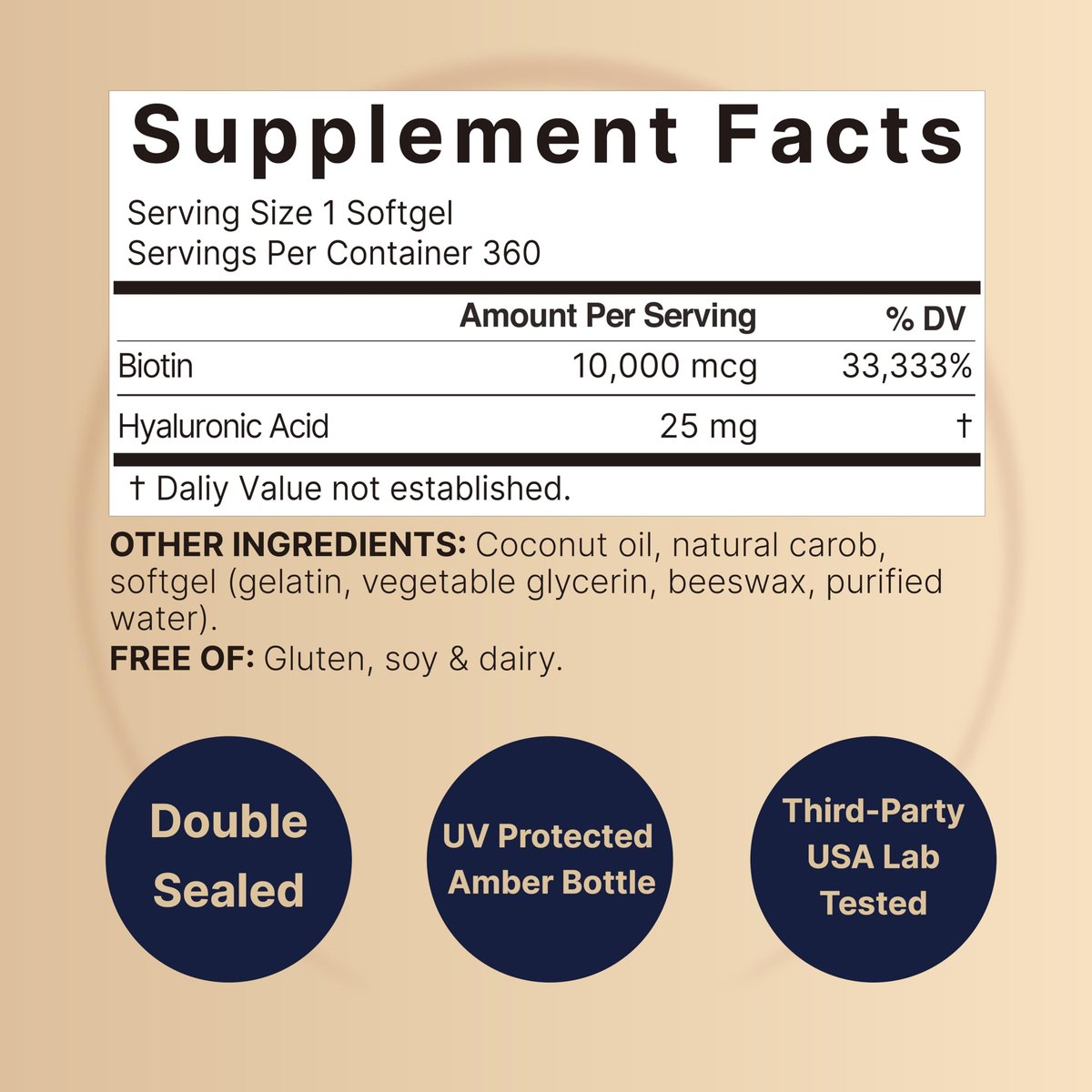 NatureBell Biotin 10000mcg + Hyaluronsäure 25mg | 360 Kokosöl-Softgel-Kapseln, Premium Biotin-Ergänzung für Haut, Haare und Nägel*