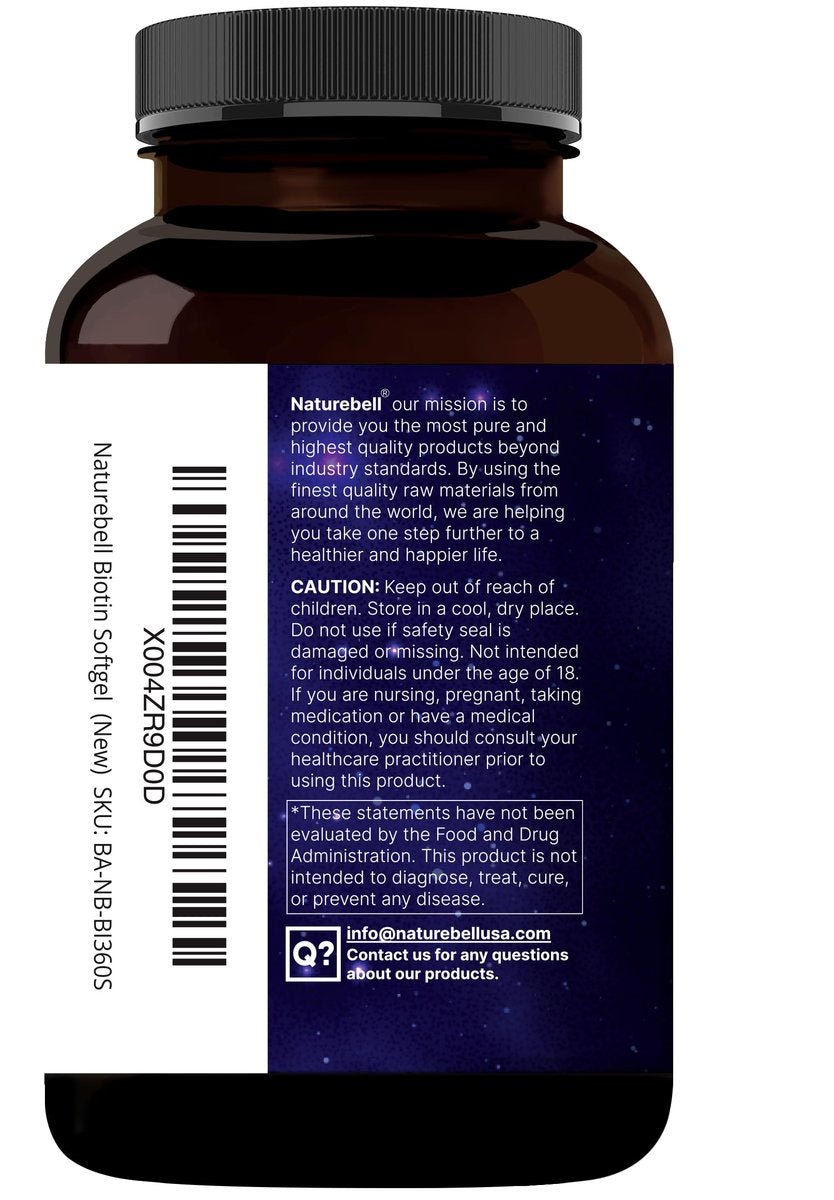 NatureBell Biotin 10000mcg + Hyaluronsäure 25mg | 360 Kokosöl-Softgel-Kapseln, Premium Biotin-Ergänzung für Haut, Haare und Nägel*