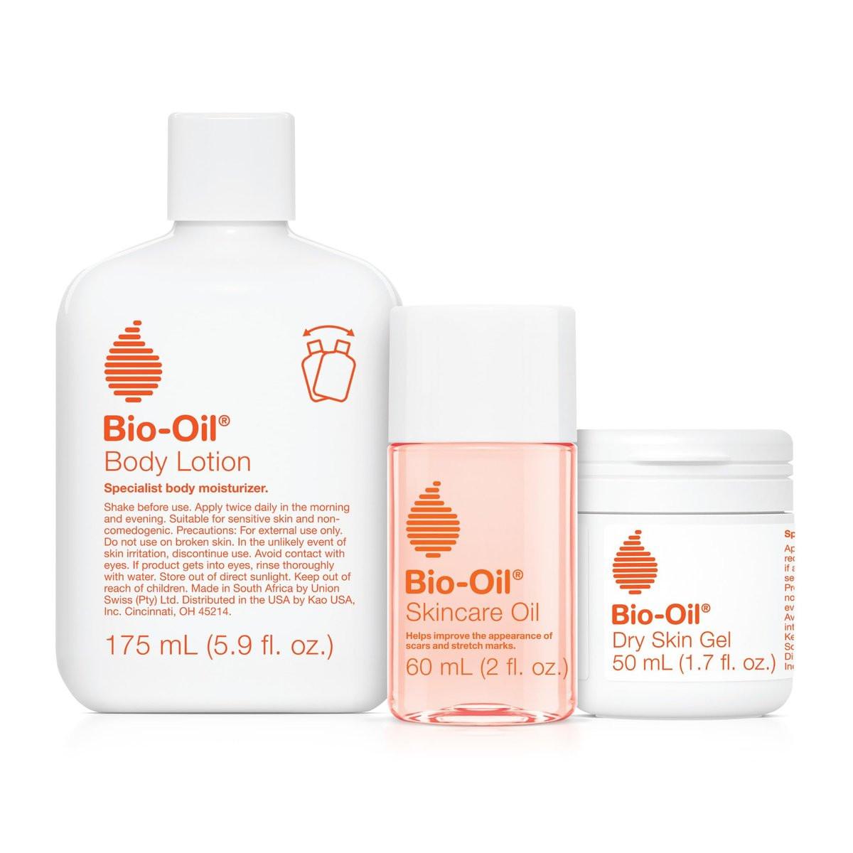Bio-Oil Hautpflege-Set für Narben, Dehnungsstreifen und trockene Haut – 3-teiliges Reisegrößen-Set mit Hautöl (60 ml), Trockenhaut-Gel (50 ml) und Körperlotion (170 ml)