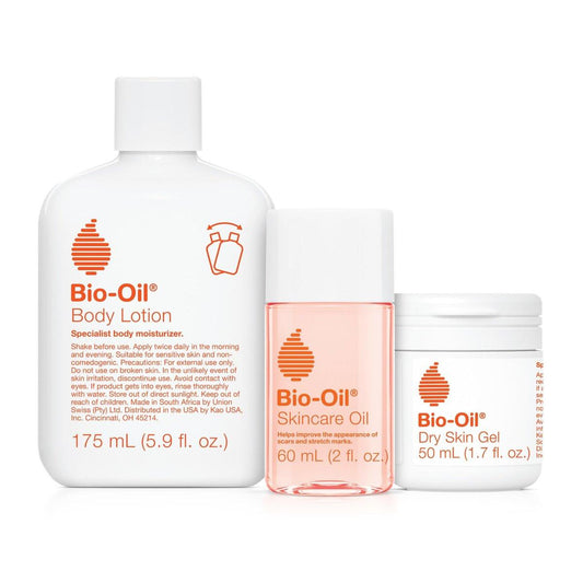 Bio-Oil Hautpflege-Set für Narben, Dehnungsstreifen und trockene Haut – 3-teiliges Reisegrößen-Set mit Hautöl (60 ml), Trockenhaut-Gel (50 ml) und Körperlotion (170 ml)