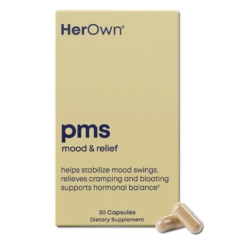 her own PMS – Unterstützung bei PMS-Symptomen, fördert positive Stimmung, natürlicher Hormonhaushalt, hilft bei Krämpfen, Hitzewallungen in den Wechseljahren, gluten- und sojafrei, vegan, 30 Kapseln, 30 Portionen