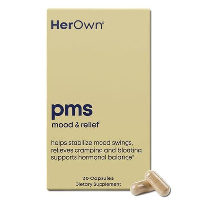 her own PMS – Unterstützung bei PMS-Symptomen, fördert positive Stimmung, natürlicher Hormonhaushalt, hilft bei Krämpfen, Hitzewallungen in den Wechseljahren, gluten- und sojafrei, vegan, 30 Kapseln, 30 Portionen