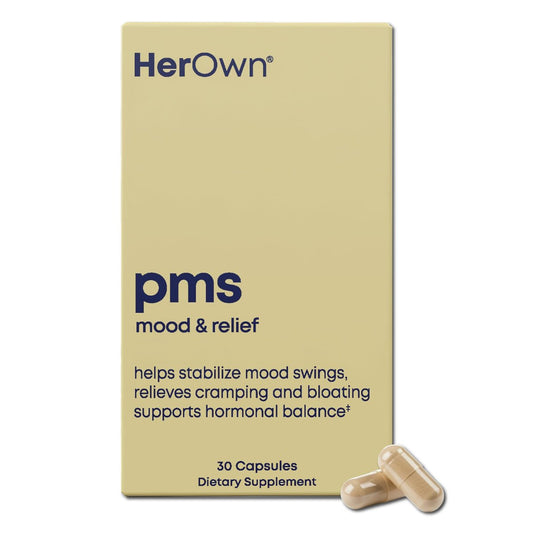 her own PMS – Unterstützung bei PMS-Symptomen, fördert positive Stimmung, natürlicher Hormonhaushalt, hilft bei Krämpfen, Hitzewallungen in den Wechseljahren, gluten- und sojafrei, vegan, 30 Kapseln, 30 Portionen