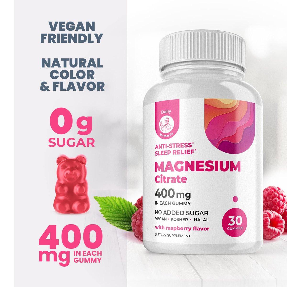 DR. MORITZ Magnesiumcitrat Gummies – Zuckerfrei, Beruhigende Magnesium Gummies für Kinder & Erwachsene, Unterstützt die Herz-Kreislauf-Gesundheit (30 Stück)