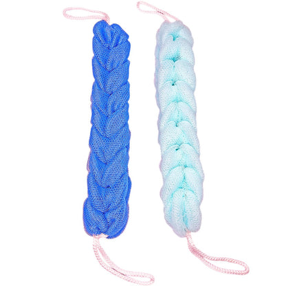 Langer Rücken-Schwamm mit Seilgriffen – Rückenbürste für die Dusche, Badeschwamm, Peeling-Körperbürste, geflochtener Loofah für Männer und Frauen (2er-Pack, Blau Grün)