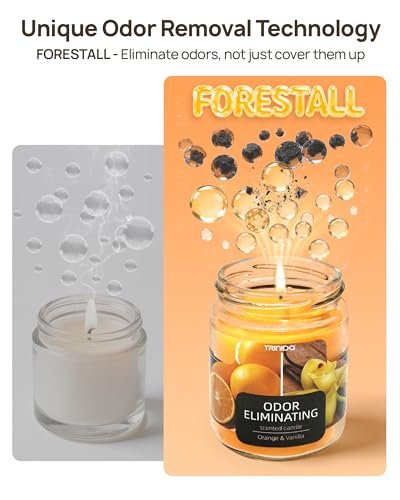 TRINIDa Orange & Vanilla Duftkerze – Geruchsentferner für Zuhause, beseitigt 99% von Haustier-, Rauch- und Essensgerüchen, hochduftend, Premium-Sojawachs-Kerzen-Set für Frauen