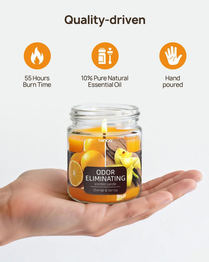 TRINIDa Orange & Vanilla Duftkerze – Geruchsentferner für Zuhause, beseitigt 99% von Haustier-, Rauch- und Essensgerüchen, hochduftend, Premium-Sojawachs-Kerzen-Set für Frauen