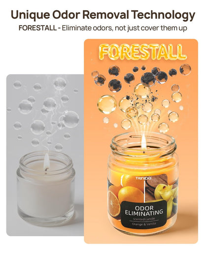 TRINIDa Orange & Vanilla Duftkerze – Geruchsentferner für Zuhause, beseitigt 99% von Haustier-, Rauch- und Essensgerüchen, hochduftend, Premium-Sojawachs-Kerzen-Set für Frauen