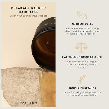 PATTERN Beauty Breakage Barrier Mask – Feuchtigkeitsmaske mit Manuka Honig & Weißem Tee für lockiges Haar 3a-4c, 11 Fl Oz