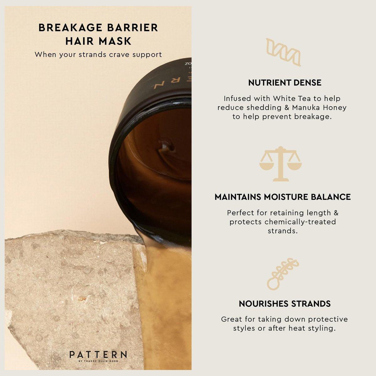 PATTERN Beauty Breakage Barrier Mask – Feuchtigkeitsmaske mit Manuka Honig & Weißem Tee für lockiges Haar 3a-4c, 11 Fl Oz
