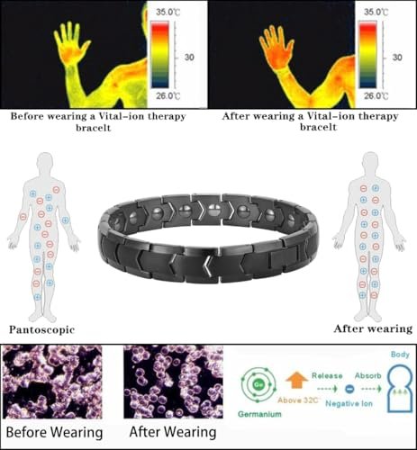 PUJANE Magnetische Hämatit Armband für Damen und Herren – 316L Edelstahl Power Balance Energie Edelsteinschmuck Geschenk mit Einstellwerkzeug (Schwarz)