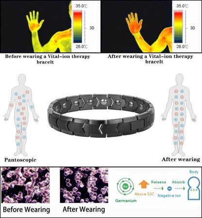 PUJANE Magnetische Hämatit Armband für Damen und Herren – 316L Edelstahl Power Balance Energie Edelsteinschmuck Geschenk mit Einstellwerkzeug (Schwarz)