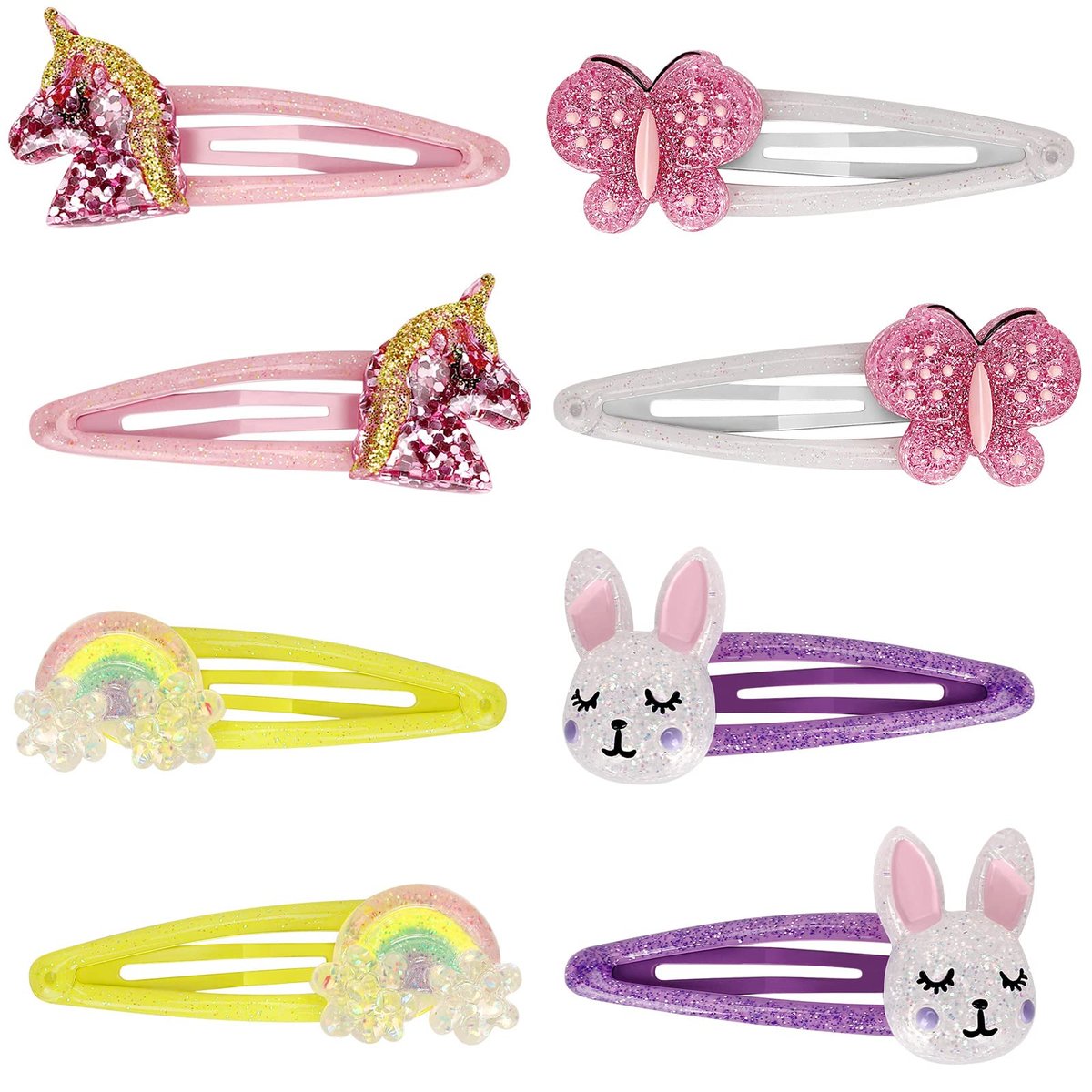 Schmetterlings-Haarspangen Regenbogen - 8-teiliges Set rutschfeste Mädchen-Haarklammern mit Glitzer Einhorn-Haarschmuck für Kleinkinder Kinder Party Geburtstagsgeschenk