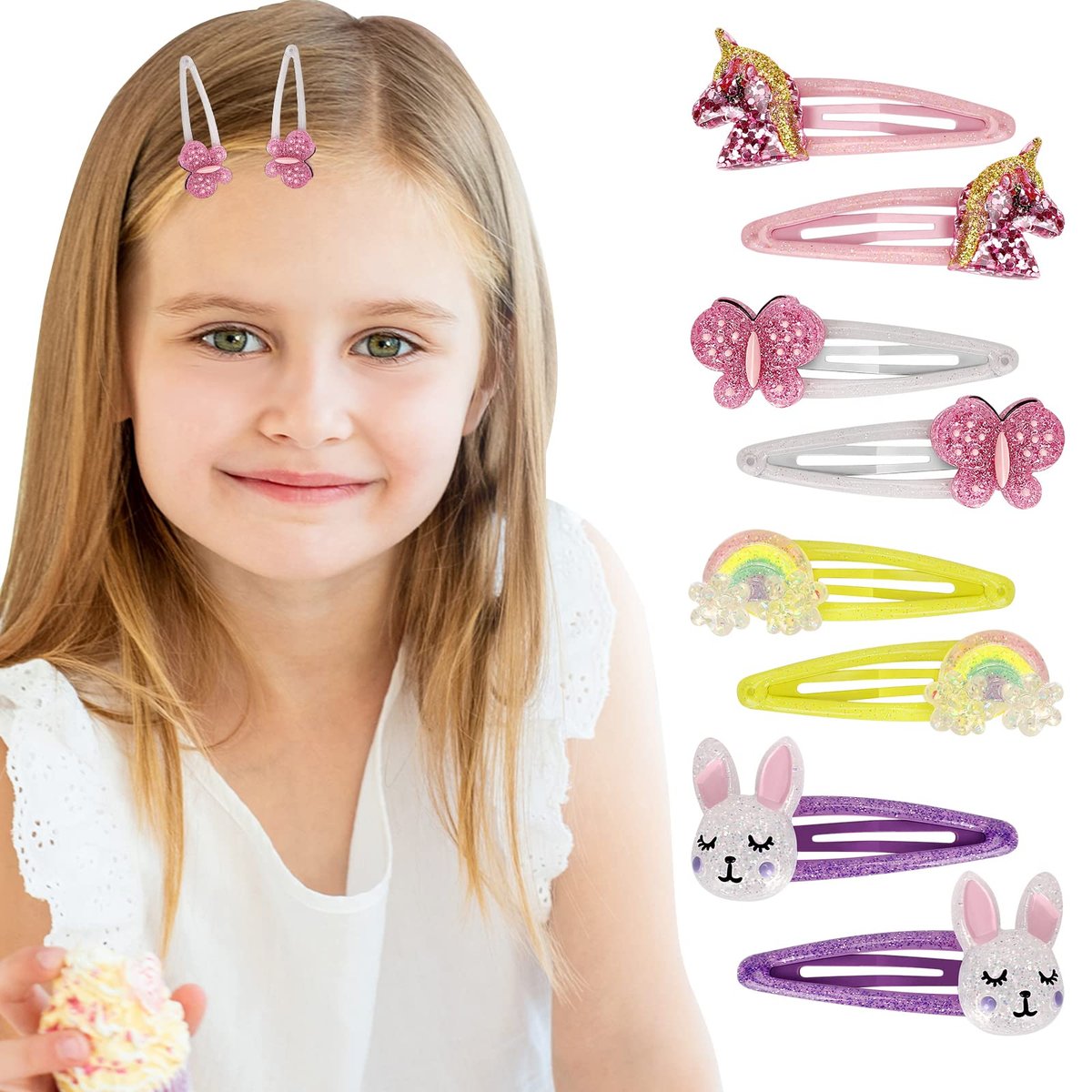 Schmetterlings-Haarspangen Regenbogen - 8-teiliges Set rutschfeste Mädchen-Haarklammern mit Glitzer Einhorn-Haarschmuck für Kleinkinder Kinder Party Geburtstagsgeschenk