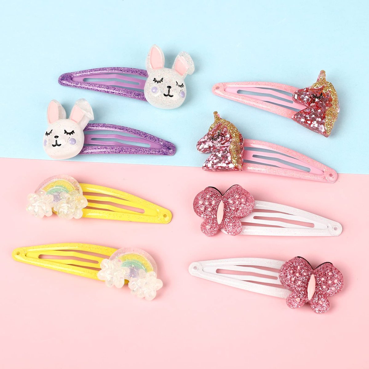 Schmetterlings-Haarspangen Regenbogen - 8-teiliges Set rutschfeste Mädchen-Haarklammern mit Glitzer Einhorn-Haarschmuck für Kleinkinder Kinder Party Geburtstagsgeschenk