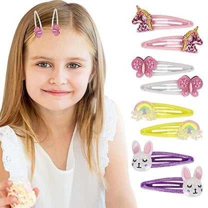 Schmetterlings-Haarspangen Regenbogen - 8-teiliges Set rutschfeste Mädchen-Haarklammern mit Glitzer Einhorn-Haarschmuck für Kleinkinder Kinder Party Geburtstagsgeschenk