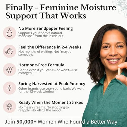 Flower Power Vaginale Feuchtigkeitsunterstützung Kapseln für Frauen – Vaginale Trockenheit Ergänzung mit pulverisierter Ulmenrinde | Unterstützt das vaginale Wohlbefinden während der Menopause & Stress | 60 Kapseln, hergestellt in den USA