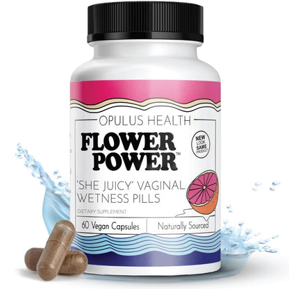 Flower Power Vaginale Feuchtigkeitsunterstützung Kapseln für Frauen – Vaginale Trockenheit Ergänzung mit pulverisierter Ulmenrinde | Unterstützt das vaginale Wohlbefinden während der Menopause & Stress | 60 Kapseln, hergestellt in den USA