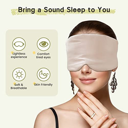 iCooBreeze 100% handgefertigte Bambus-Schlafmaske für Damen und Herren, Bio-Schlafmaske, lichtundurchlässig, große Größe, verstellbar (1 Stück, Apricot)