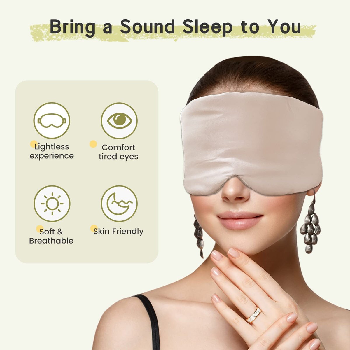 iCooBreeze 100% handgefertigte Bambus-Schlafmaske für Damen und Herren, Bio-Schlafmaske, lichtundurchlässig, große Größe, verstellbar (1 Stück, Apricot)