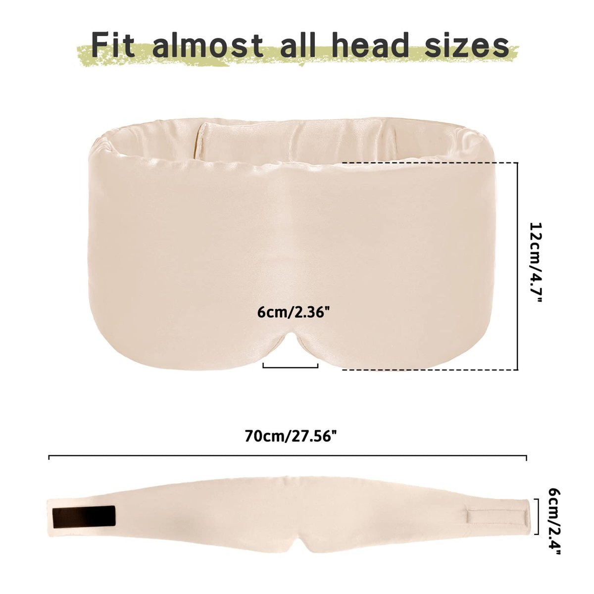iCooBreeze 100% handgefertigte Bambus-Schlafmaske für Damen und Herren, Bio-Schlafmaske, lichtundurchlässig, große Größe, verstellbar (1 Stück, Apricot)