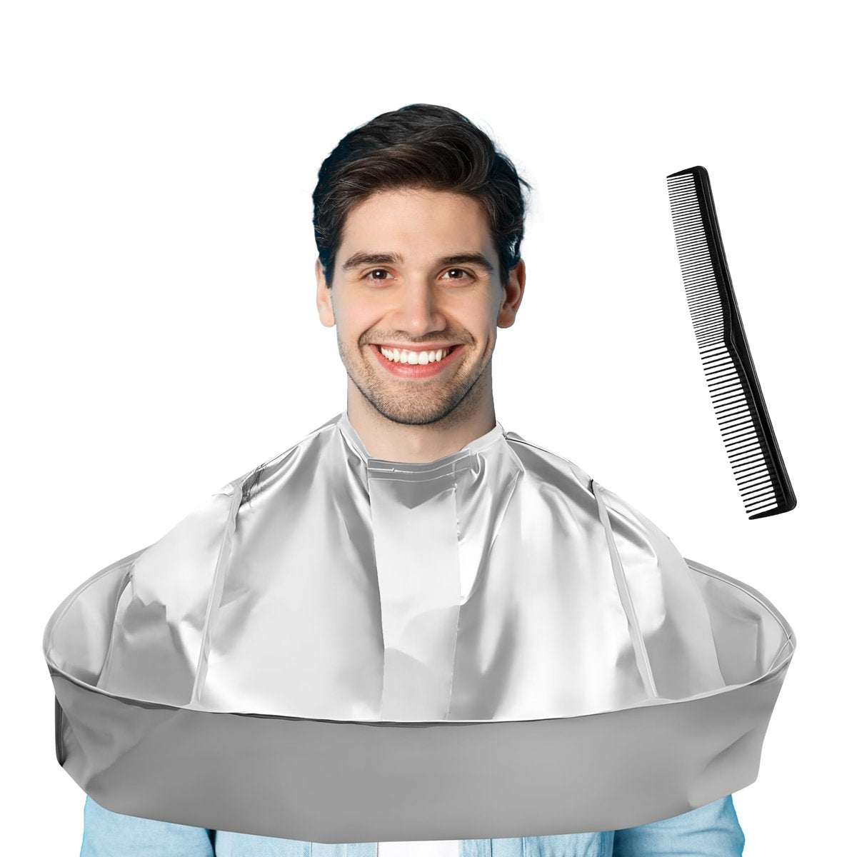 Wsevinn Haarschneide-Umhang – Professioneller Salon-Barber-Umhang, Faltbarer Haarschneide-Mantel, Haarschneide-Schürzen-Set für Erwachsene Männer und Frauen – Silbergrau, verstellbar