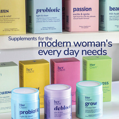 her own PMS – Unterstützung bei PMS-Symptomen, fördert positive Stimmung, natürlicher Hormonhaushalt, hilft bei Krämpfen, Hitzewallungen in den Wechseljahren, gluten- und sojafrei, vegan, 30 Kapseln, 30 Portionen