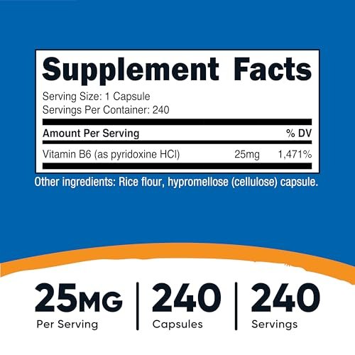 Nutricost Vitamin B6 (Pyridoxin-HCl) 25mg, 240 Kapseln – Non-GMO, glutenfrei und vegetarisch