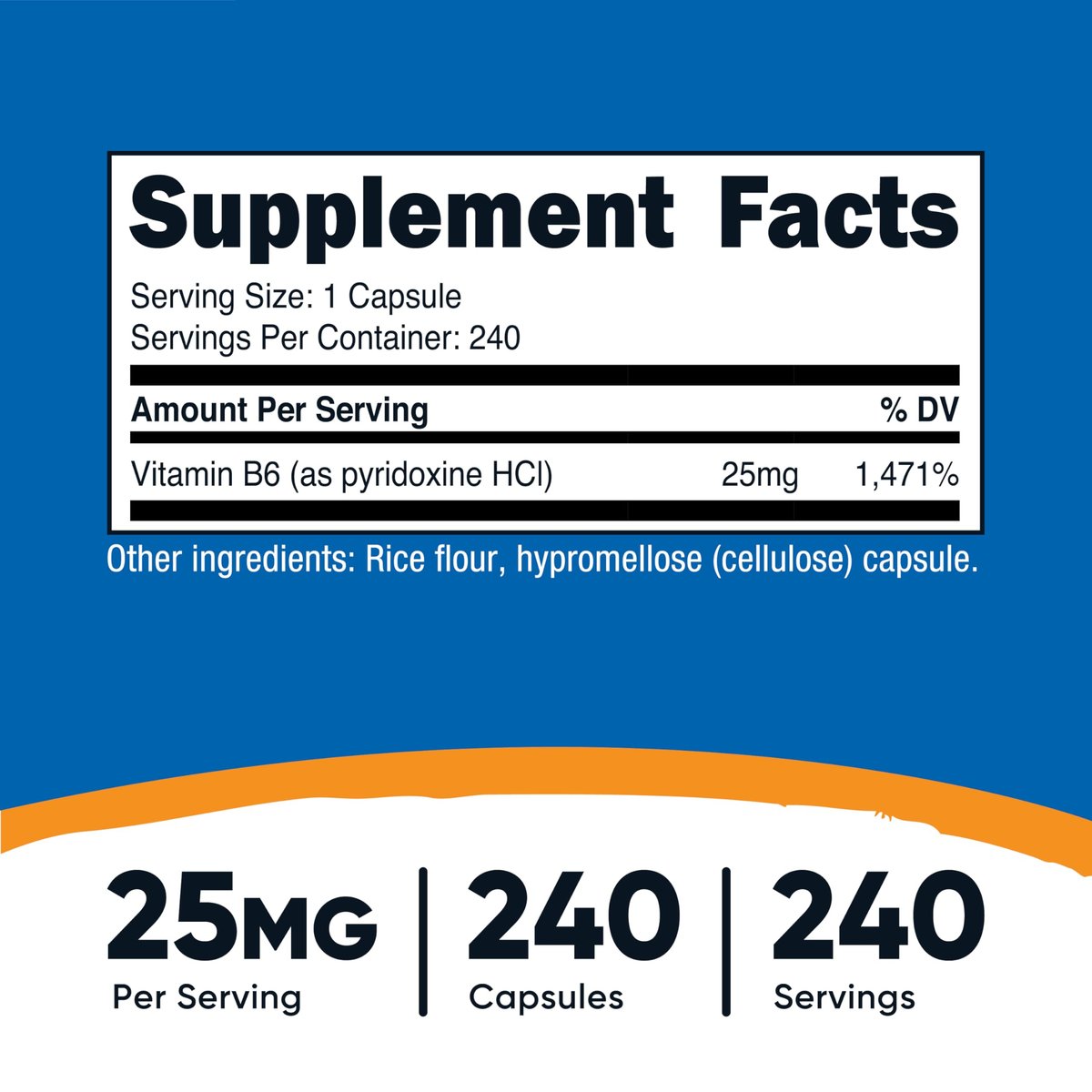 Nutricost Vitamin B6 (Pyridoxin-HCl) 25mg, 240 Kapseln – Non-GMO, glutenfrei und vegetarisch