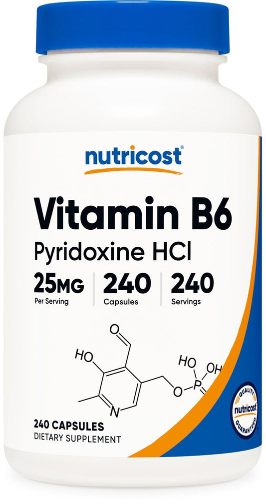 Nutricost Vitamin B6 (Pyridoxin-HCl) 25mg, 240 Kapseln – Non-GMO, glutenfrei und vegetarisch