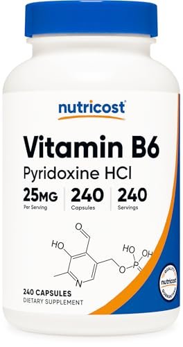 Nutricost Vitamin B6 (Pyridoxin-HCl) 25mg, 240 Kapseln – Non-GMO, glutenfrei und vegetarisch
