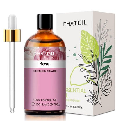 PHATOIL Rosenöl 3,38 FL.OZ mit Glas-Tropfer – 100 % reines ätherisches Öl für Aromatherapie-Diffuser, Luftbefeuchter, DIY-Kerzen- und Seifenherstellung, 100 ml Flasche