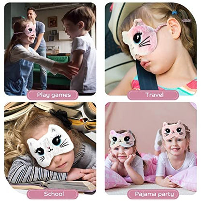 Geyoga 3er-Set Schlafmaske für Kinder – Plüsch-Atlas-Stil, Katzenform, weich & bequem