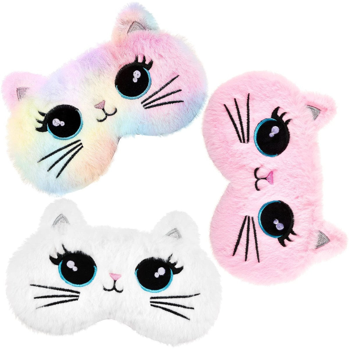 Geyoga 3er-Set Schlafmaske für Kinder – Plüsch-Atlas-Stil, Katzenform, weich & bequem