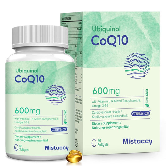 CoQ10 600 mg Weichkapseln | Hochabsorbierbares CoQ10 Ubiquinol Supplement | Reduzierte Form mit Vitamin E & Omega 3 6 9 | Antioxidans Kraftpaket für die Gesundheit | 60 Weichkapseln