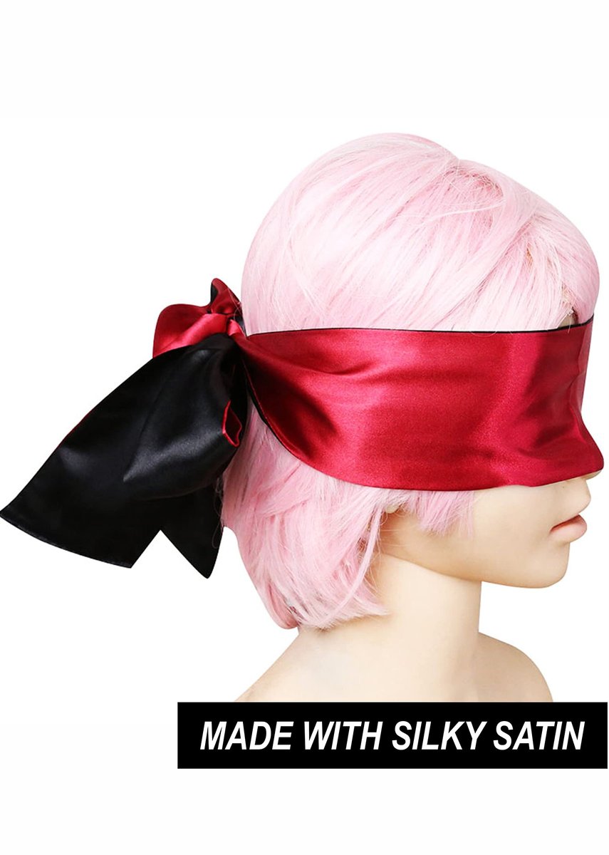 Satin Schlafmaske Rot Schwarz - Weiche Seidenschlafmaske mit verstellbarem Band 150 cm