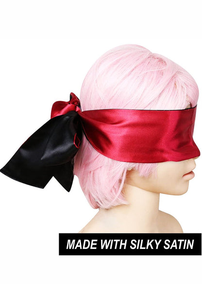 Satin Schlafmaske Rot Schwarz - Weiche Seidenschlafmaske mit verstellbarem Band 150 cm