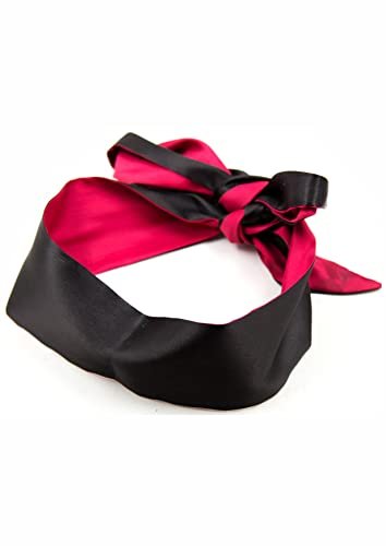 Satin Schlafmaske Rot Schwarz - Weiche Seidenschlafmaske mit verstellbarem Band 150 cm